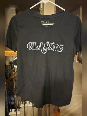 Awake Black V-Neck Tee with White "CLASSIC" Logo